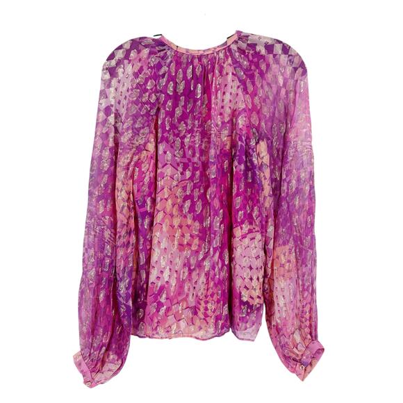 RAMY BROOK Top NEW Size S Oaklynn Pink Pattern V Neck $365 Long Sleeve - Picture 5 of 5